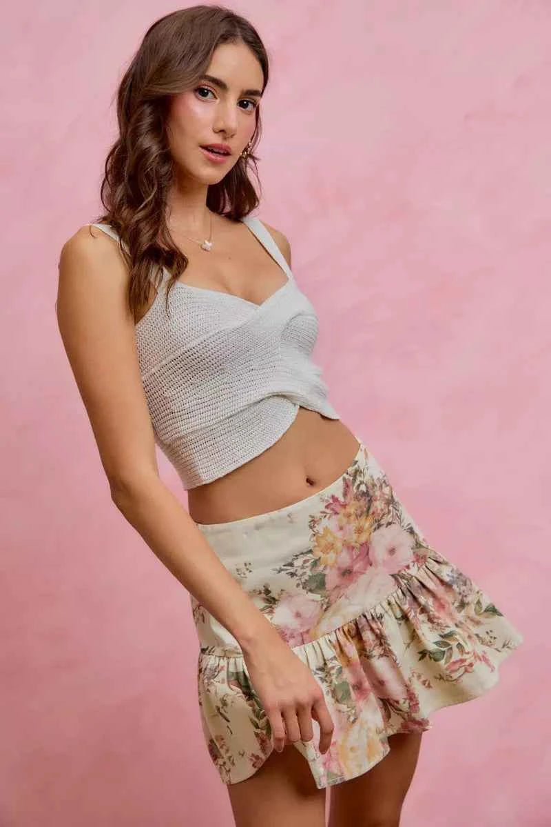 SO ME Floral Print Fit and Flare Mini Skirt