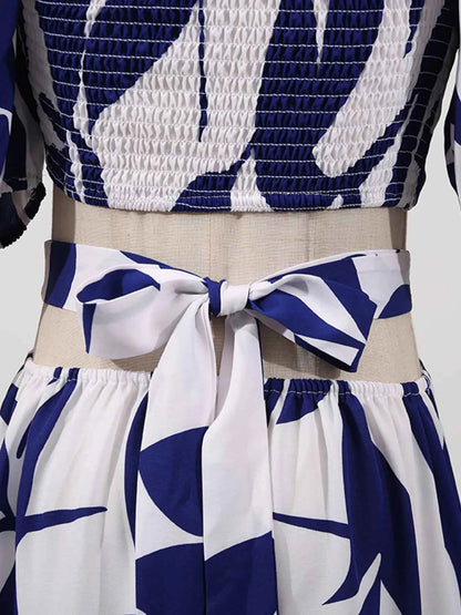 Off-Shoulder Cutout Leaf Print Maxi Dress