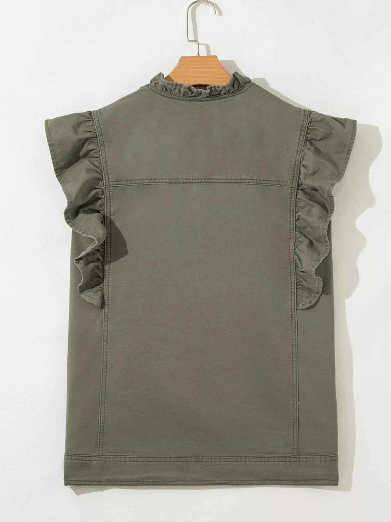 Ruffled Patchwork Denim Jacket Vest