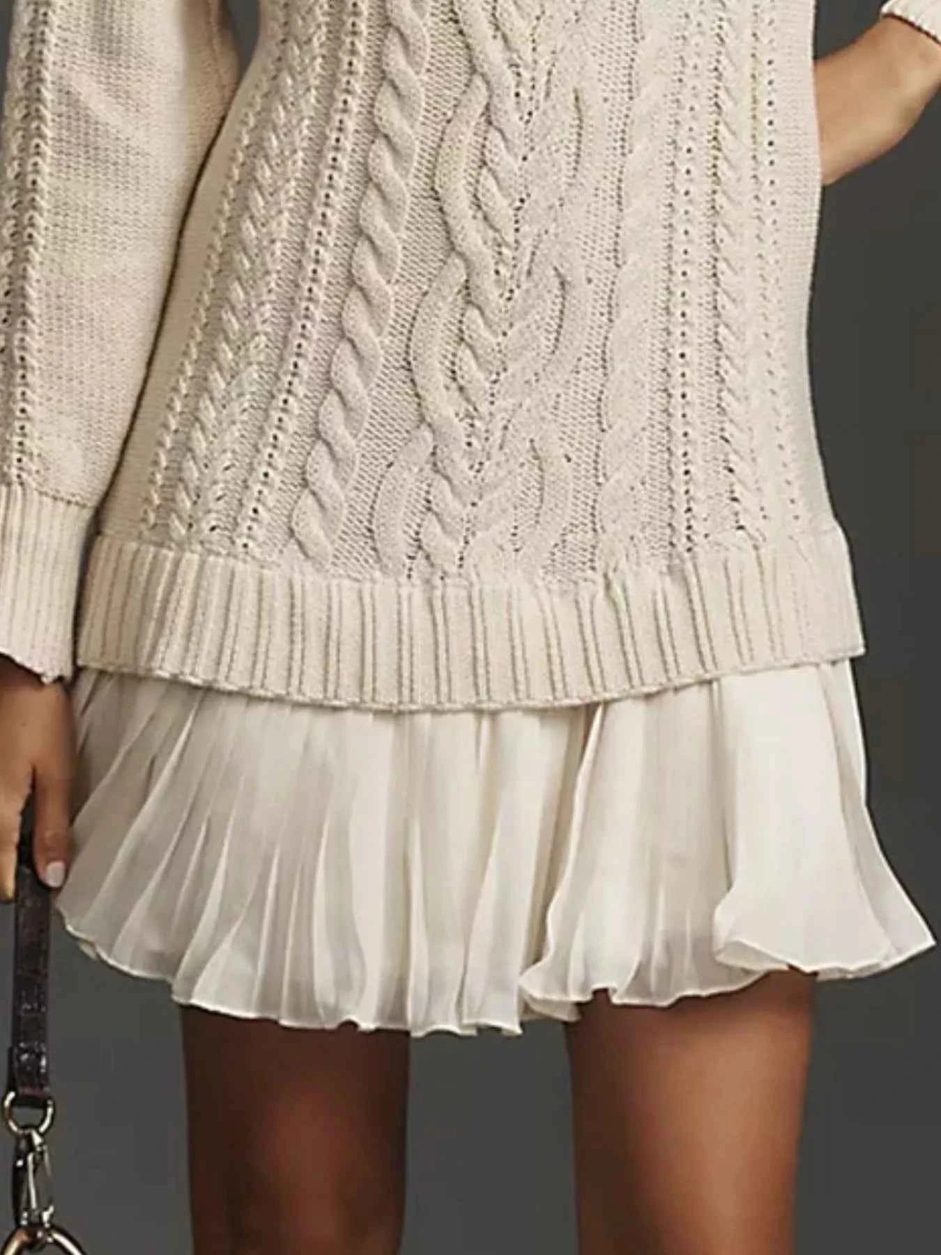 Full Size Cable Knit Pleated Hem Sweater Dress Plus Size