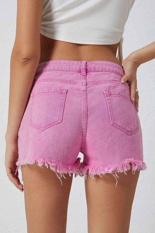 High Rise Crossover Waist Denim Shorts