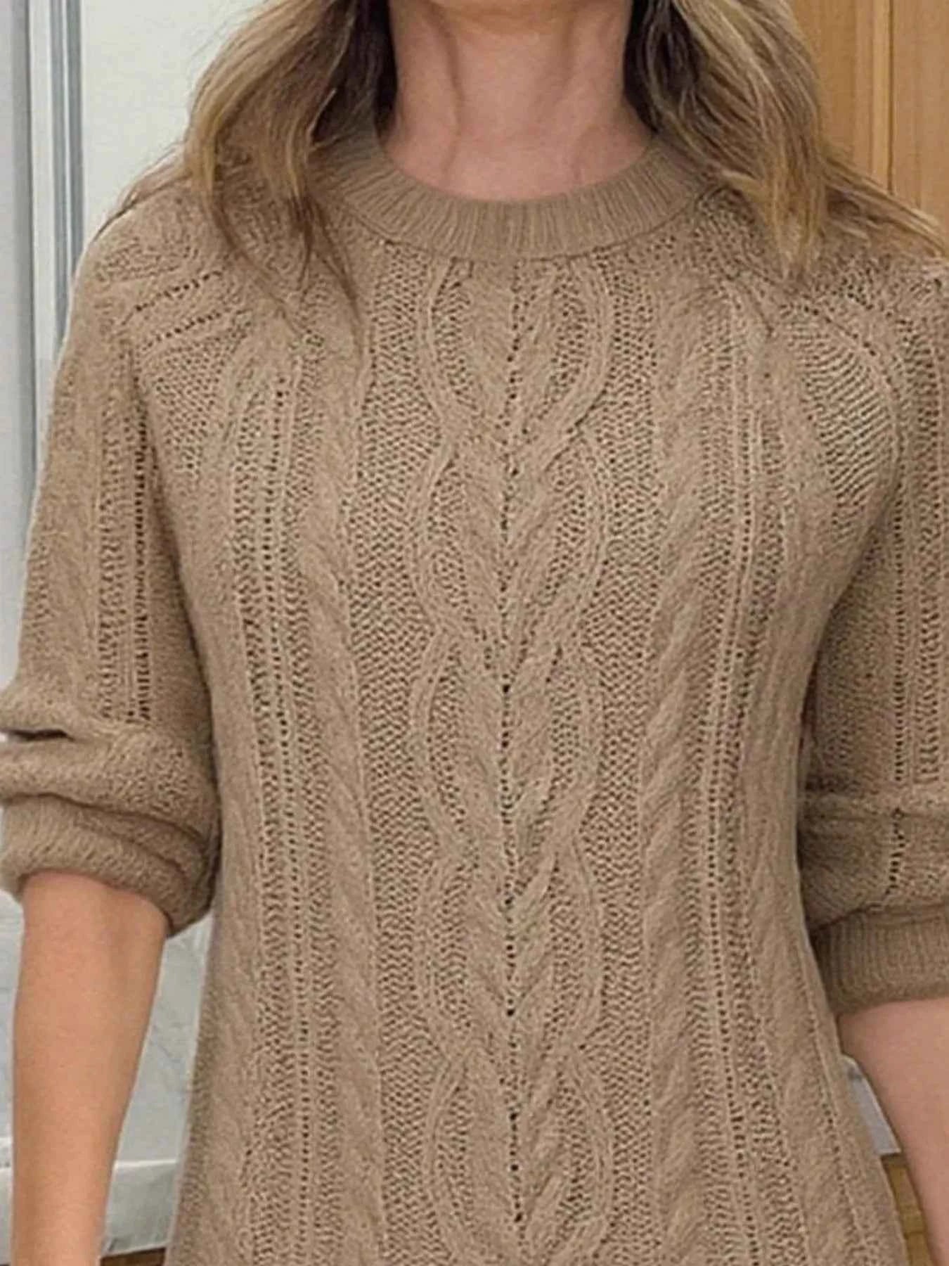 Full Size Cable Knit Pleated Hem Sweater Dress Plus Size