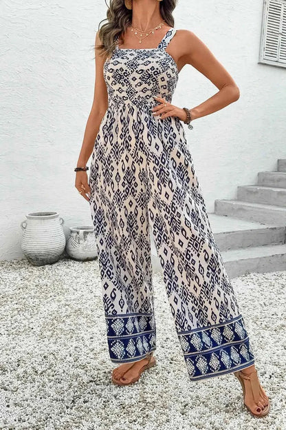 Bohemian Print Wide Leg Jumpsuit
