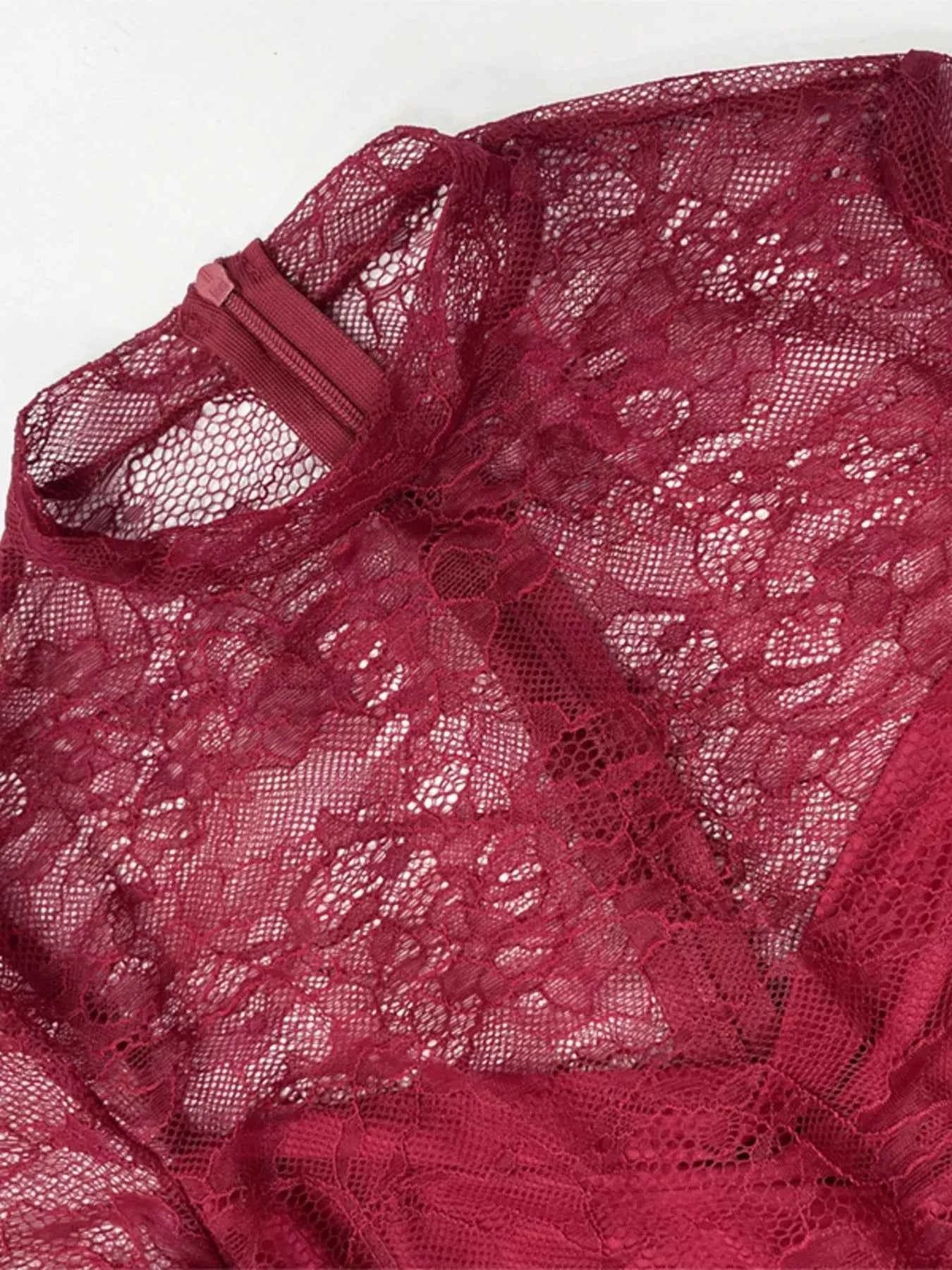 Lace Sheer Mock Neck Long Sleeve Maxi Dress