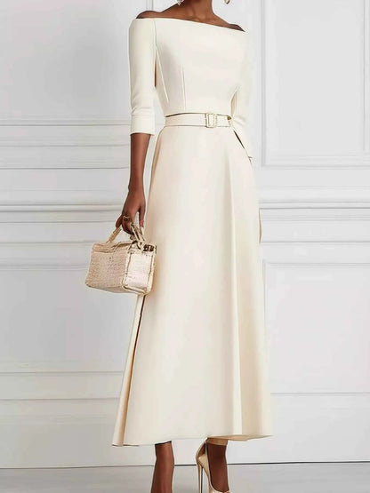 Elegant Off-Shoulder Belted Maxi Dress