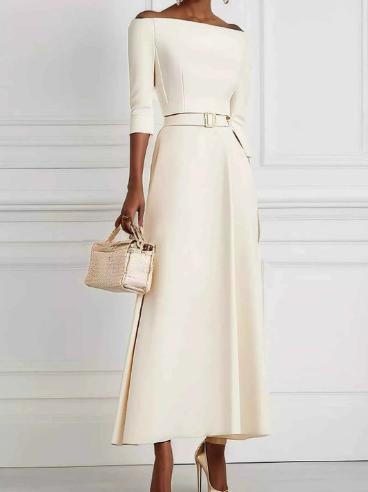 Elegant Off-Shoulder Belted Maxi Dress
