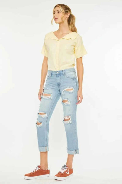 Kancan Mid Rise Distressed Boyfriend Jeans
