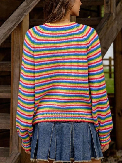 Rainbow Striped Pullover Sweater - SHOPHUES