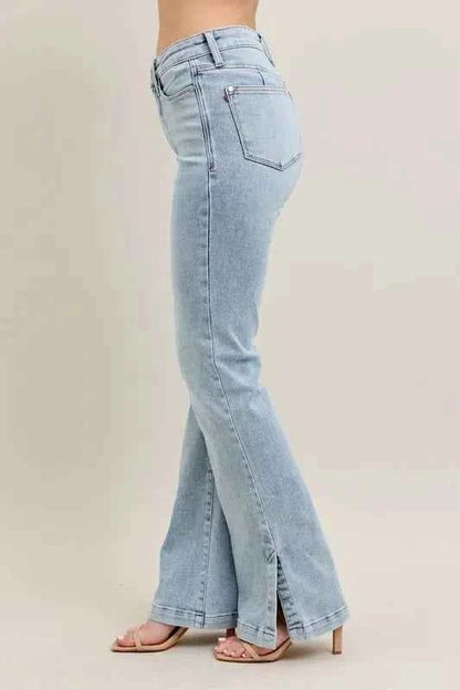 Judy Blue Full Size Tummy Control Vintage Wash Side Slit Slim Boot Jeans Plus Size