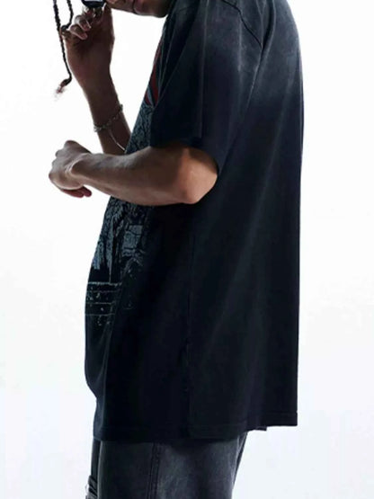 Men's Halloween Washed Round Neck Graphic T-Shirt