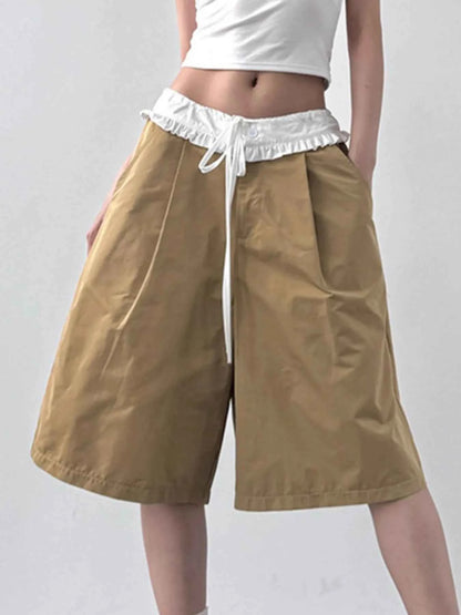 Contrast Waistband Wide-Leg Shorts