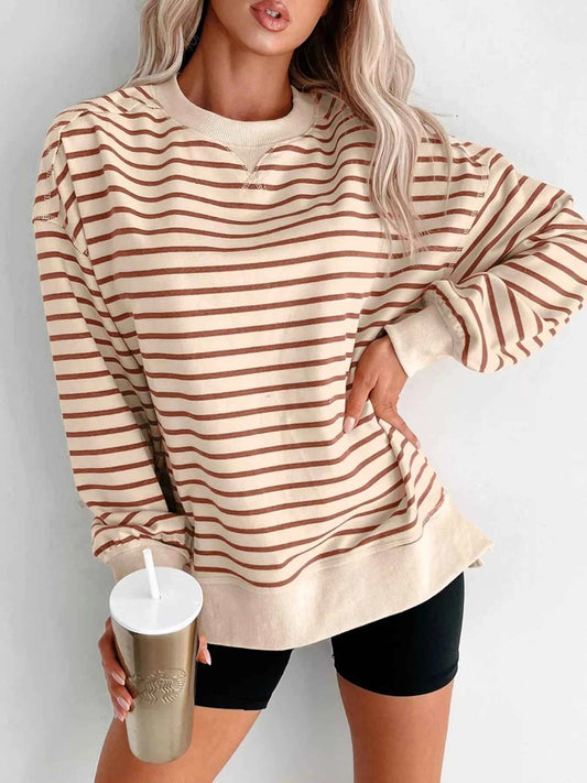 Striped Crew Neck Casual Sweatshirt