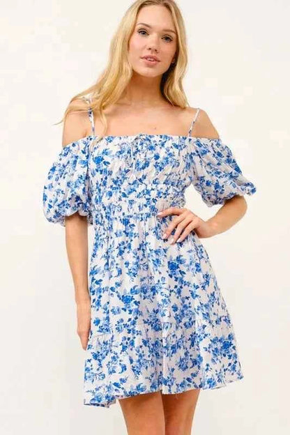 And The Why Off Shoulder Bubble Sleeve Dress