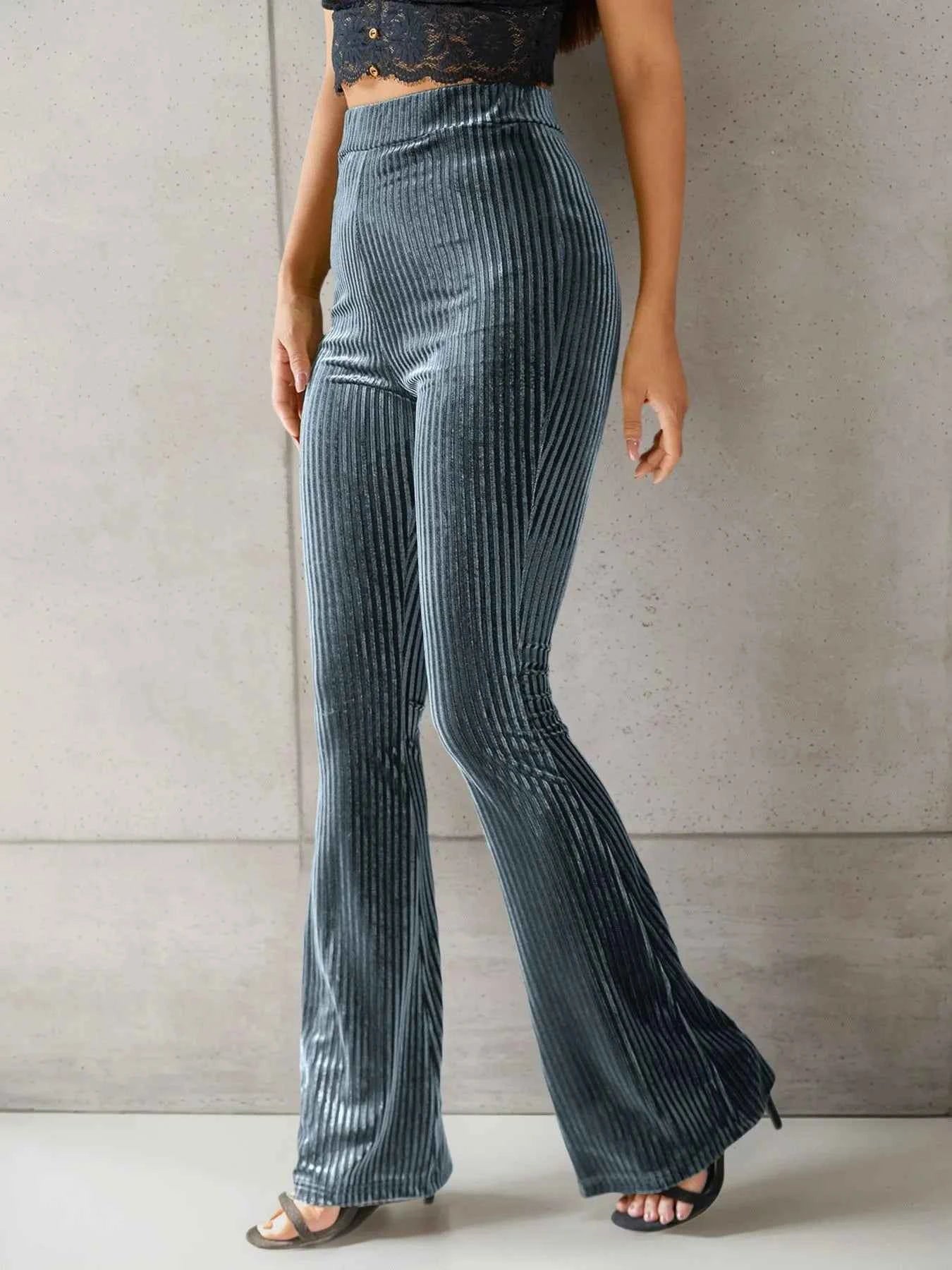 High-Waisted Ribbed Velvet Flare Pants