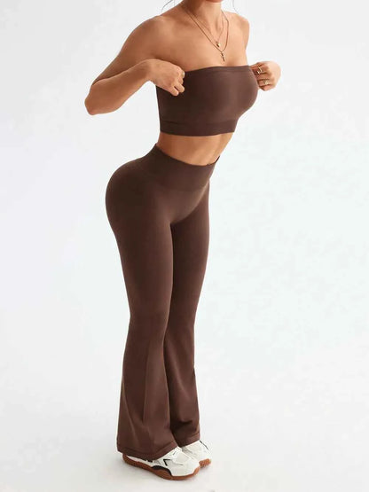 Tube Top and High Waist Flare Pants Active Set