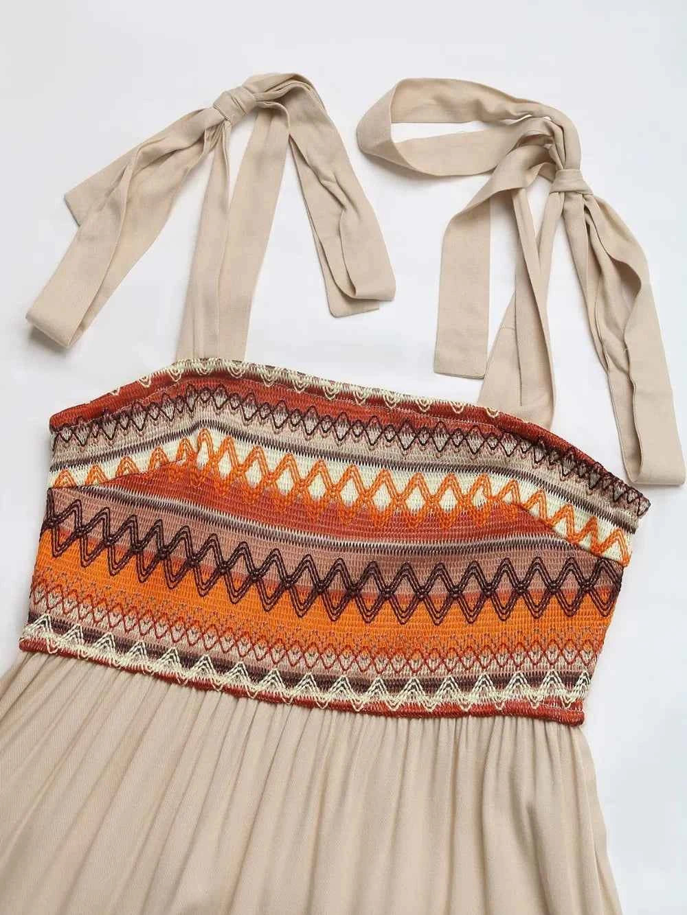 Tie Shoulder Square Neck Tiered Midi Dress