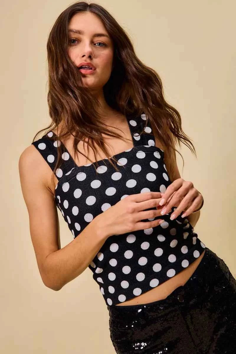 SO ME Polka Dot Knit Crop Seamless Casual Tank
