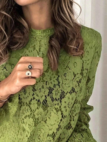 Full Size Floral Lace Flounce Sleeve Blouse Plus Size