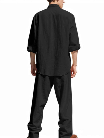 Men's Full Size Button Up Shirt and Pants Set Plus Size