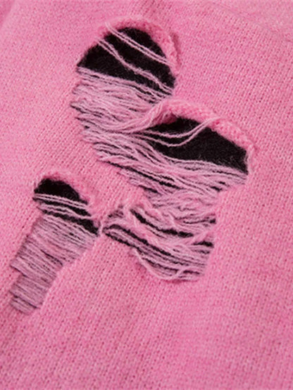 Men's Distressed Letter Round Neck Sweater