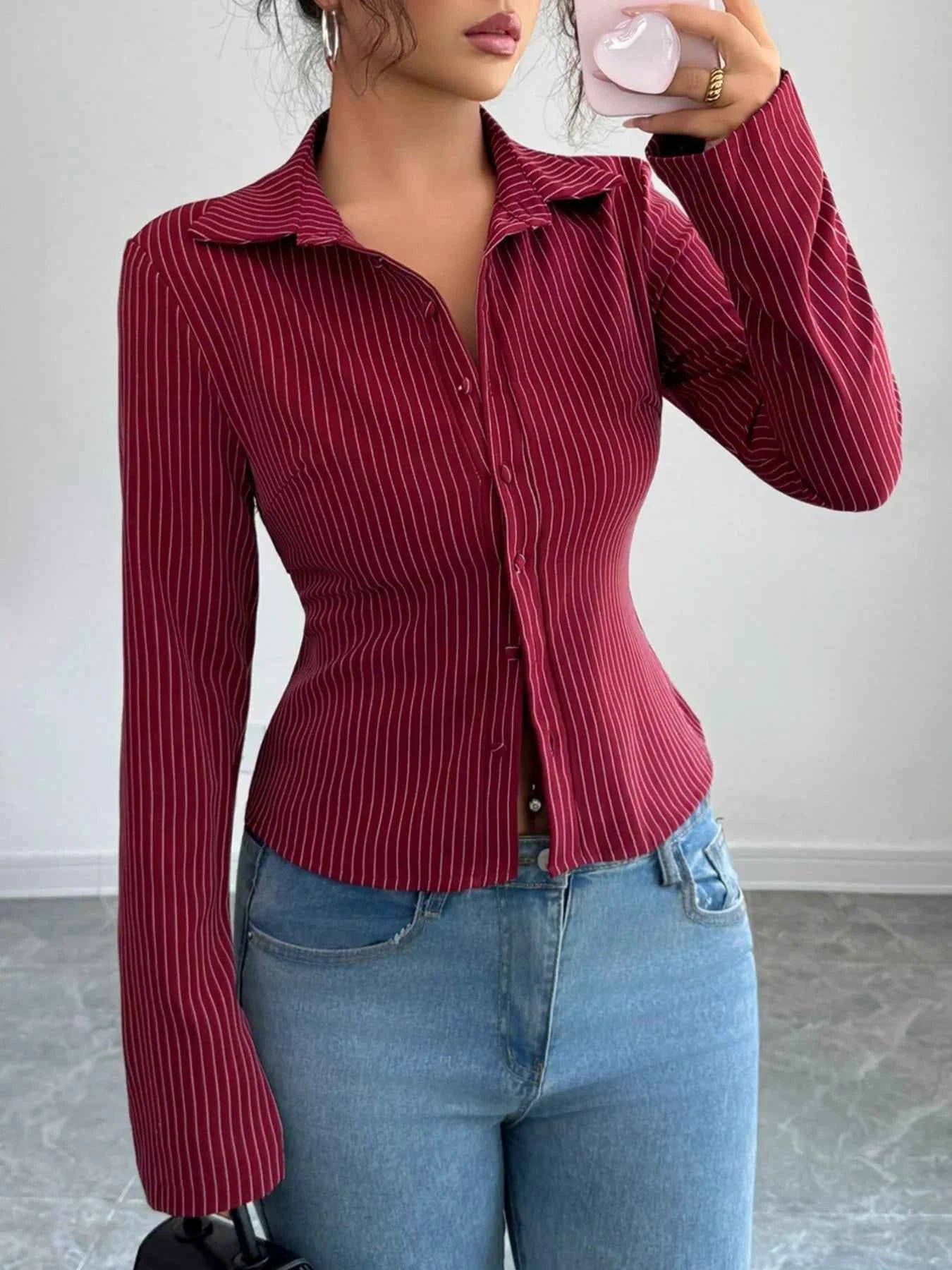 Striped Button-Up Fitted Shirt