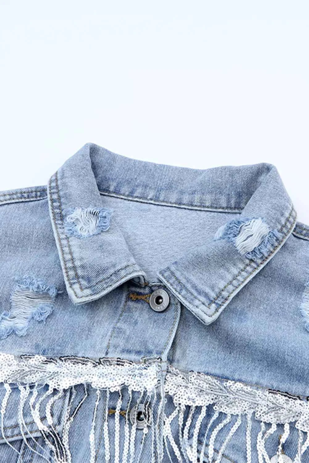 Fringed Sequin Embellished Denim Jacket