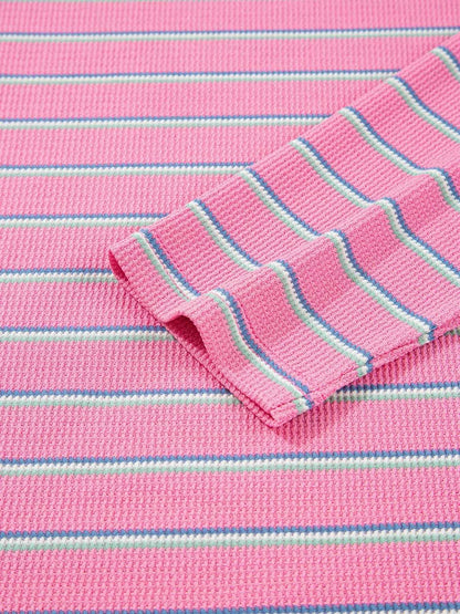 Stripe Textured Knit Round Neck Puff Sleeve Top