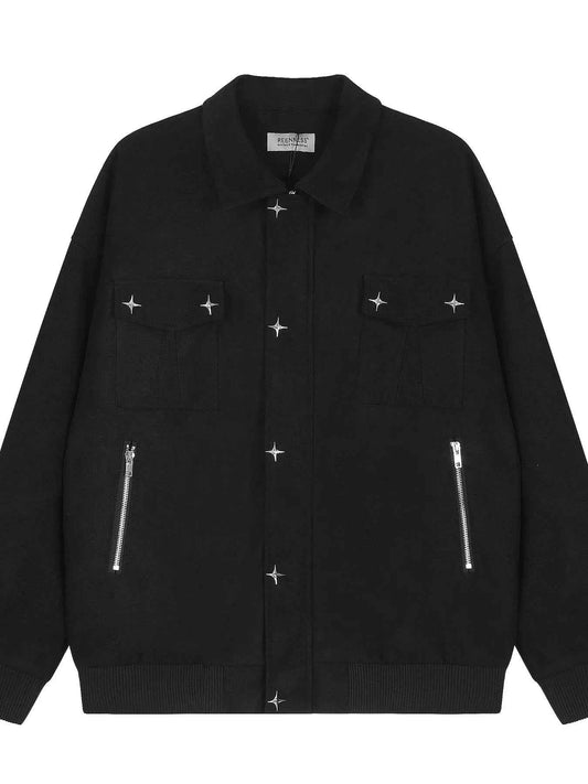 Men's Collared Neck Long Sleeve Jacket