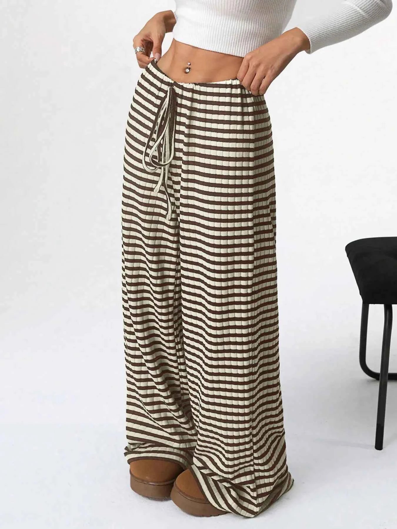 Striped Wide Leg Drawstring Pants