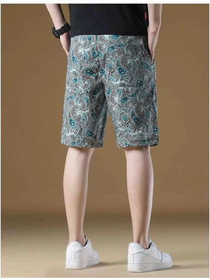 Men's Plus Size Paisley Print Drawstring Beach Shorts