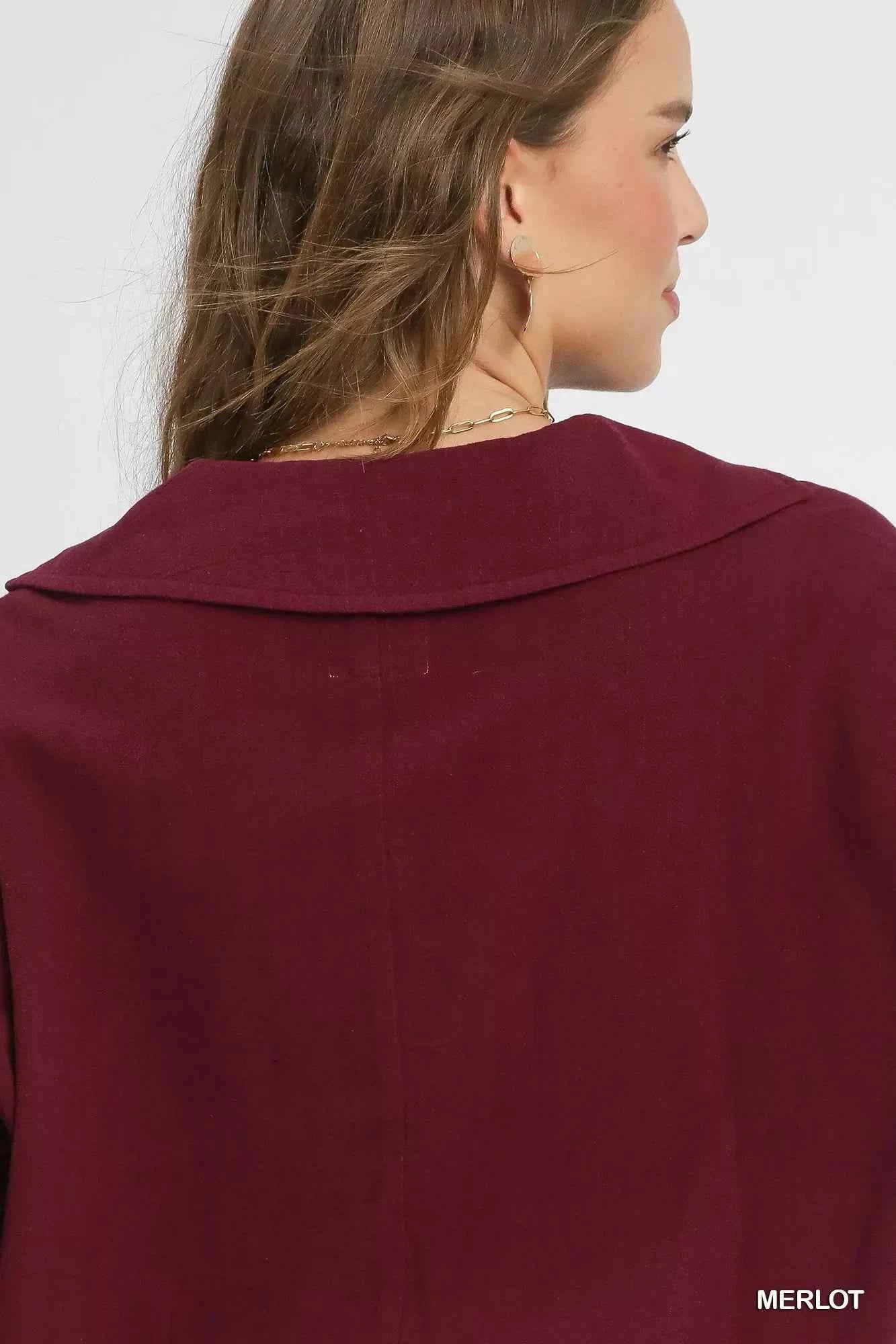 Umgee Linen Long Sleeves Elastic Hem Blouse
