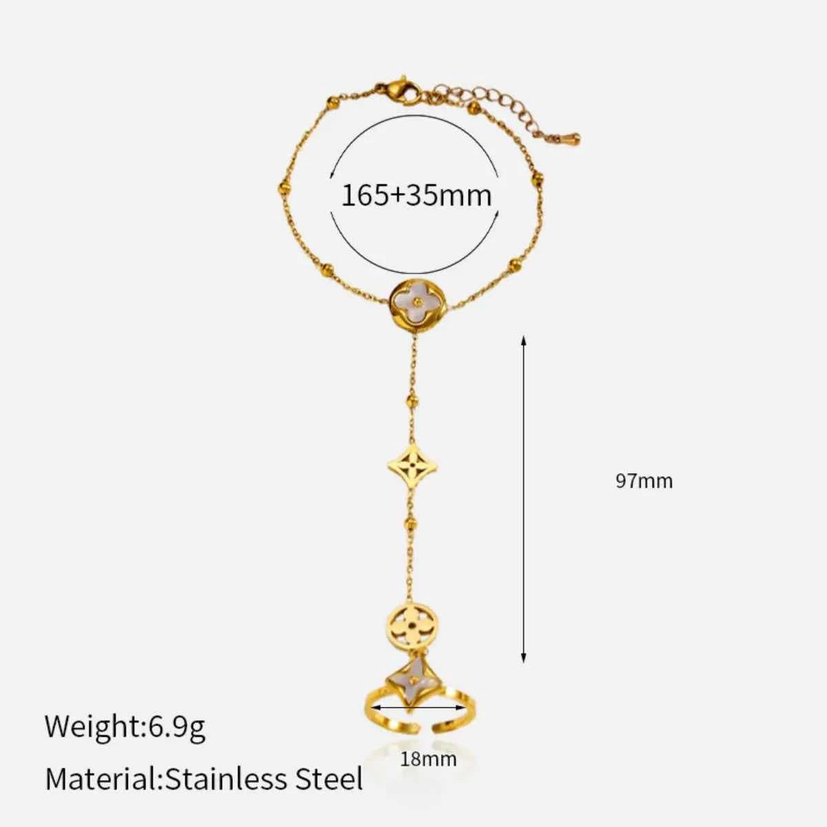 18K Gold-Plated Clover Charm Hand Chain Bracelet