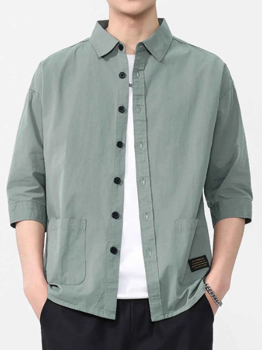 Men's Plus Size Button Up 3/4 Sleeve Shirt