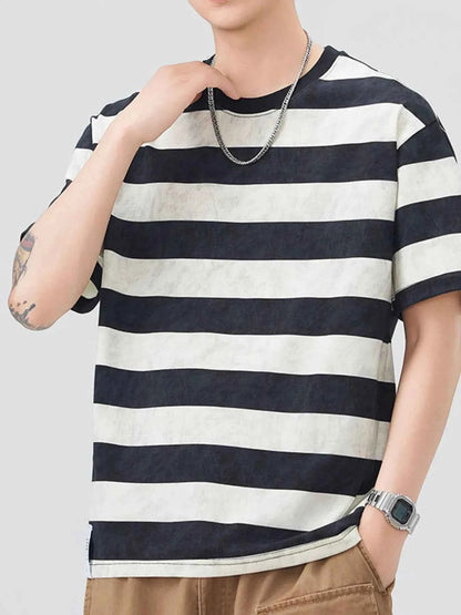 Men's Plus Size Striped Round Neck Short Sleeve T-Shirt