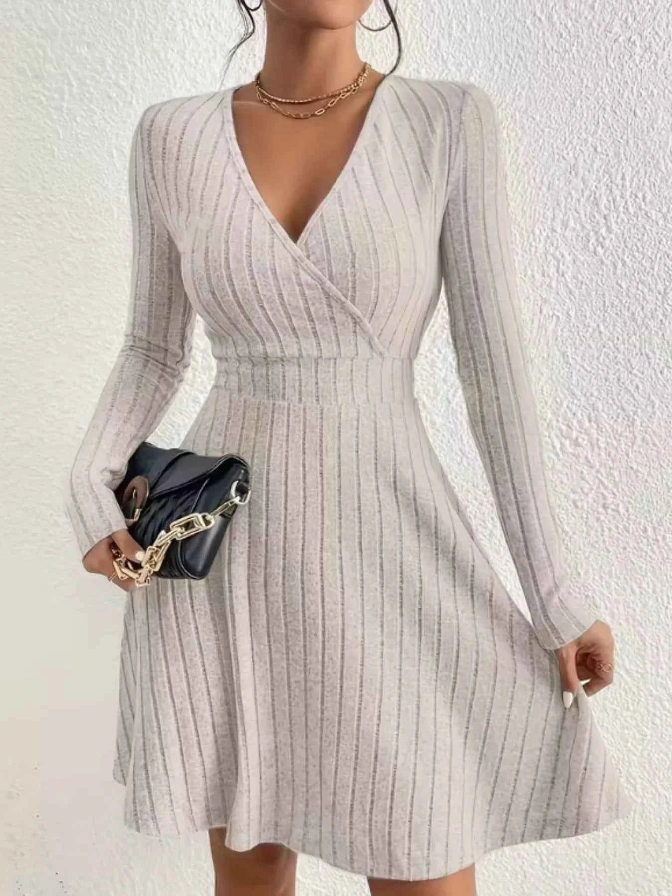 Ribbed Knit Wrap Mini Dress