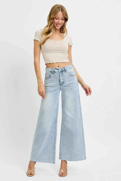 RISEN Full Size High Rise Ankle Wide Palazzo Jeans Plus Size