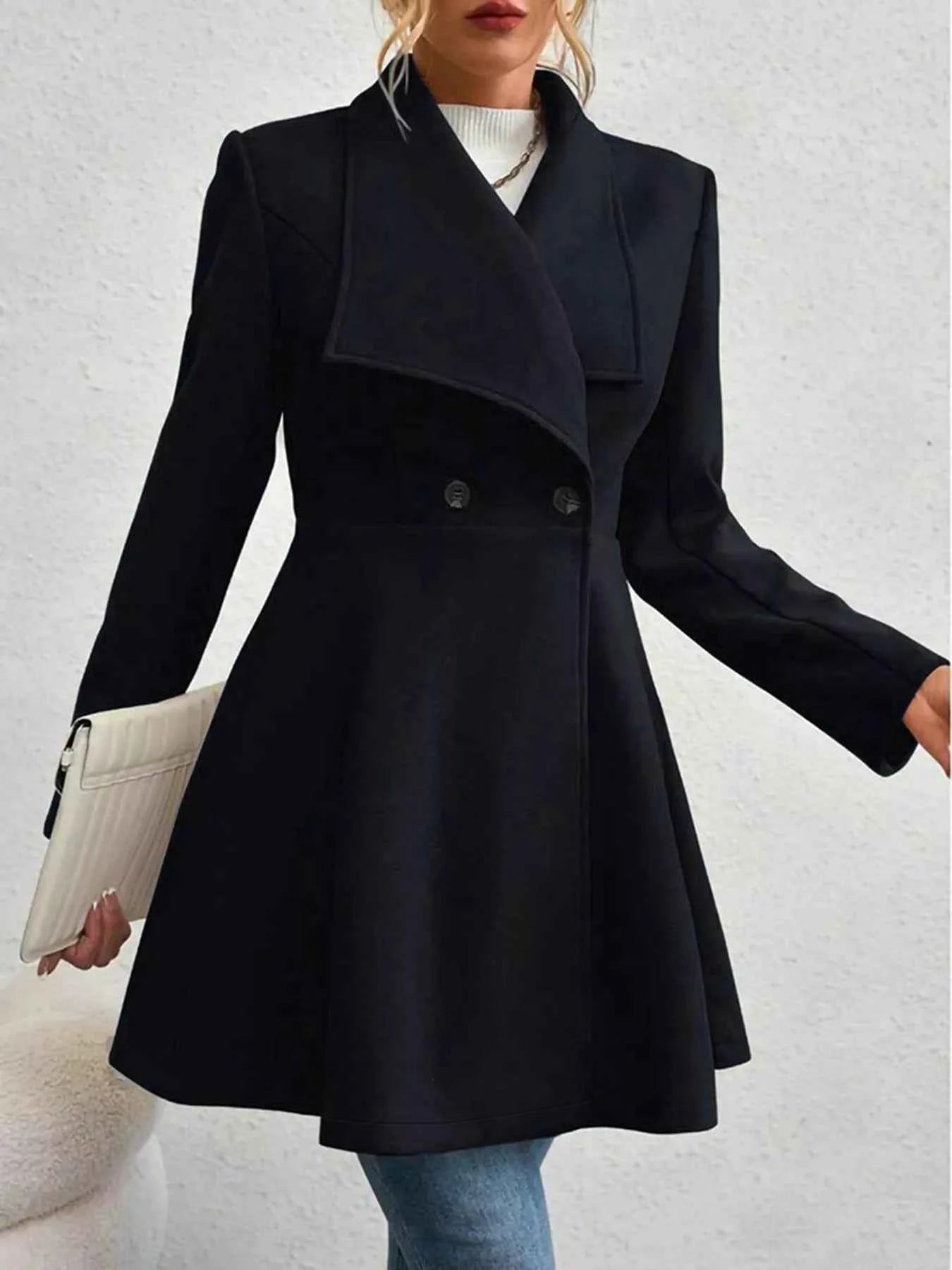 Double-Breasted Wool Blend Coat