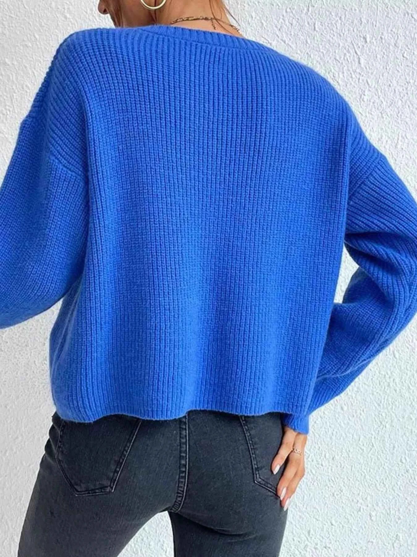 Ribbed Knit Dropped Shoulder Sweater