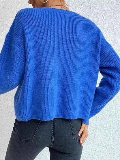 Ribbed Knit Dropped Shoulder Sweater