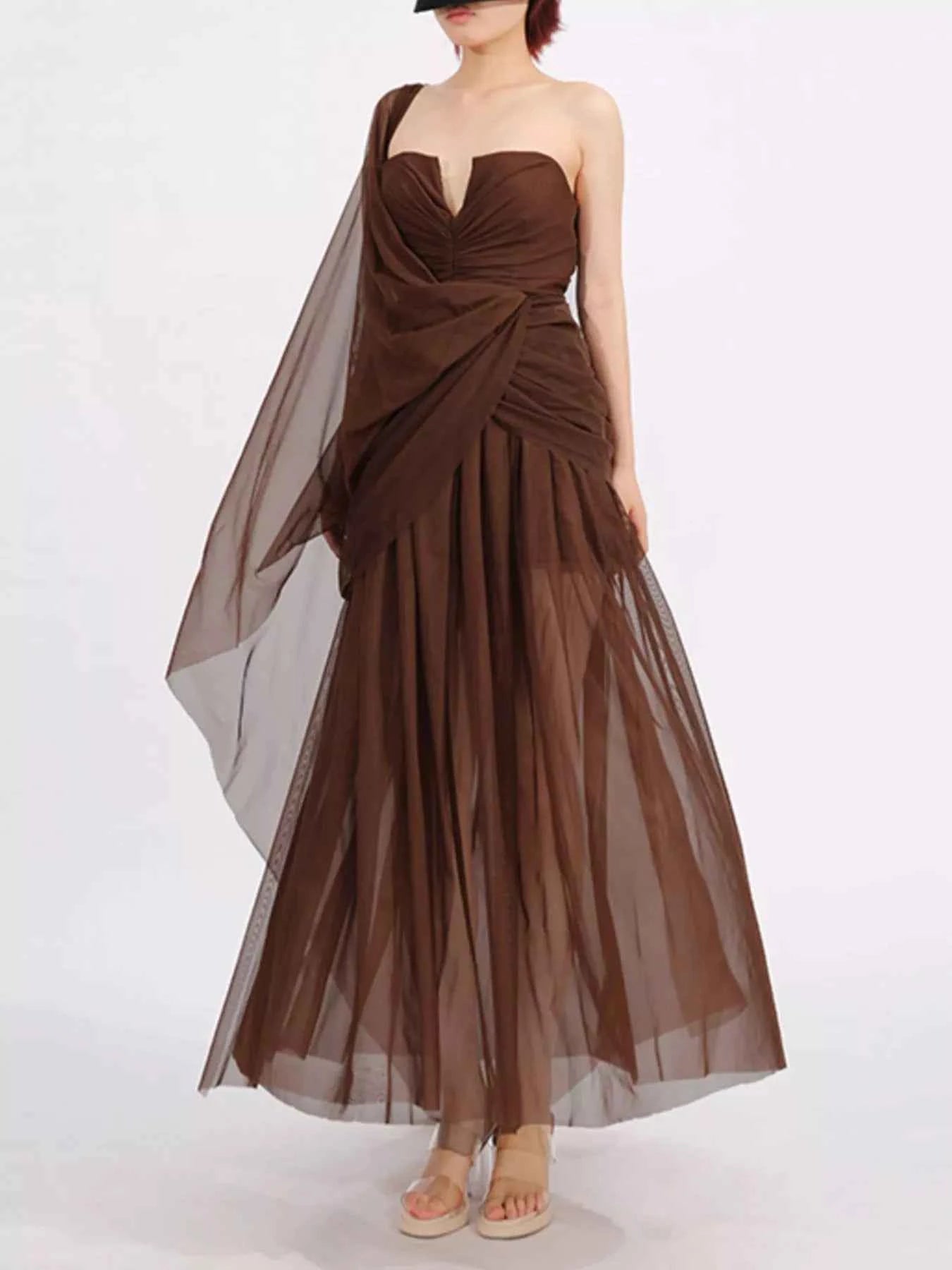 One-Shoulder Flowy Mesh Dress