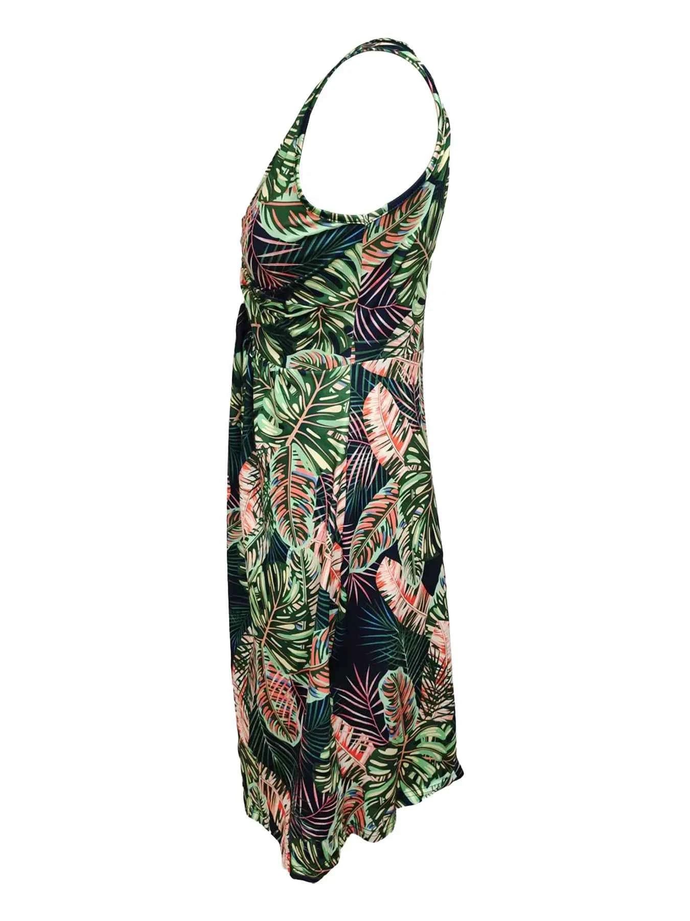 Tropical Print V-Neck Sleeveless Summer Dress