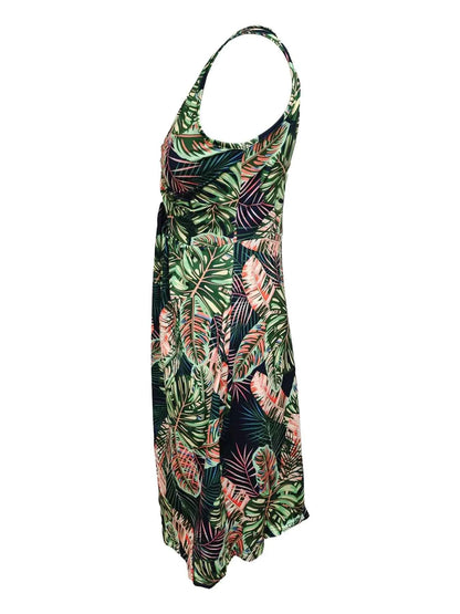Tropical Print V-Neck Sleeveless Summer Dress