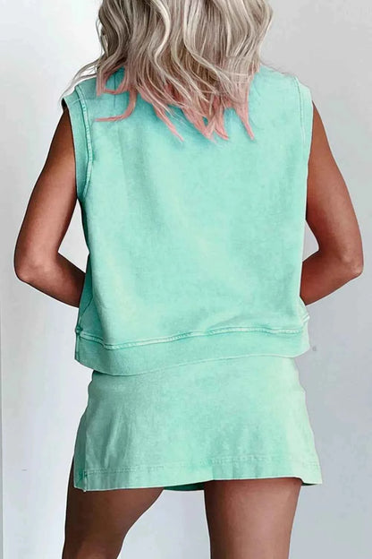 Round Neck Top and Skort Set