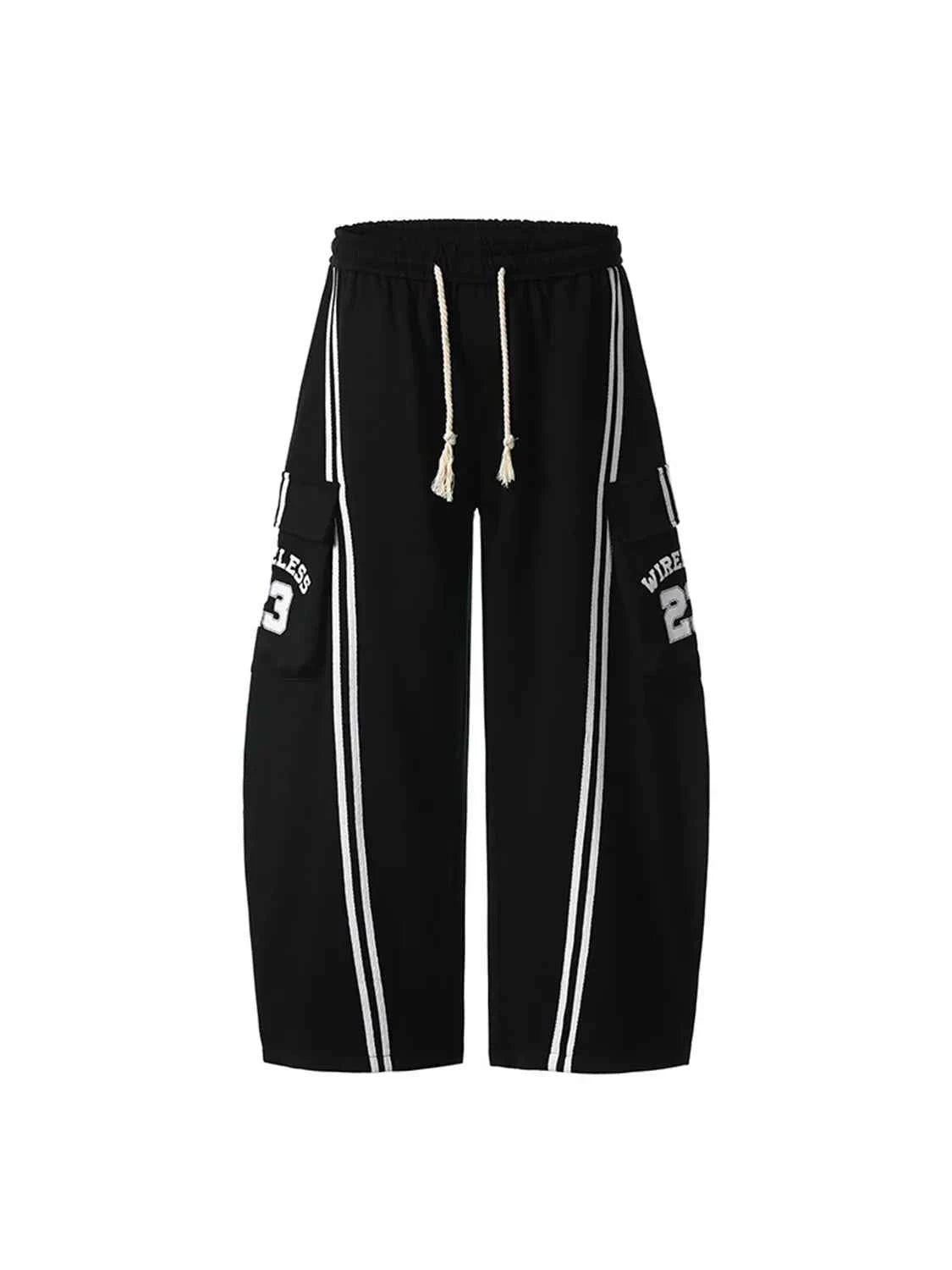 Drawstring Side Striped Wide Leg Pants