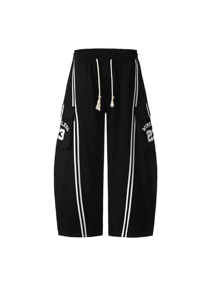 Drawstring Side Striped Wide Leg Pants