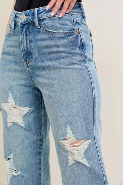 Judy Blue Full Size High Waist  Rigid Magic Star Shaped Destroy 90's Straight Jeans Plus Size
