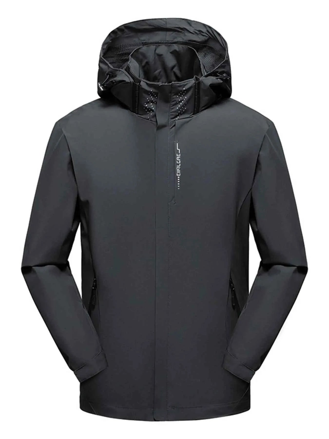 Men's Plus Size Waterproof Zip Up Long Sleeve Hooded Jacket