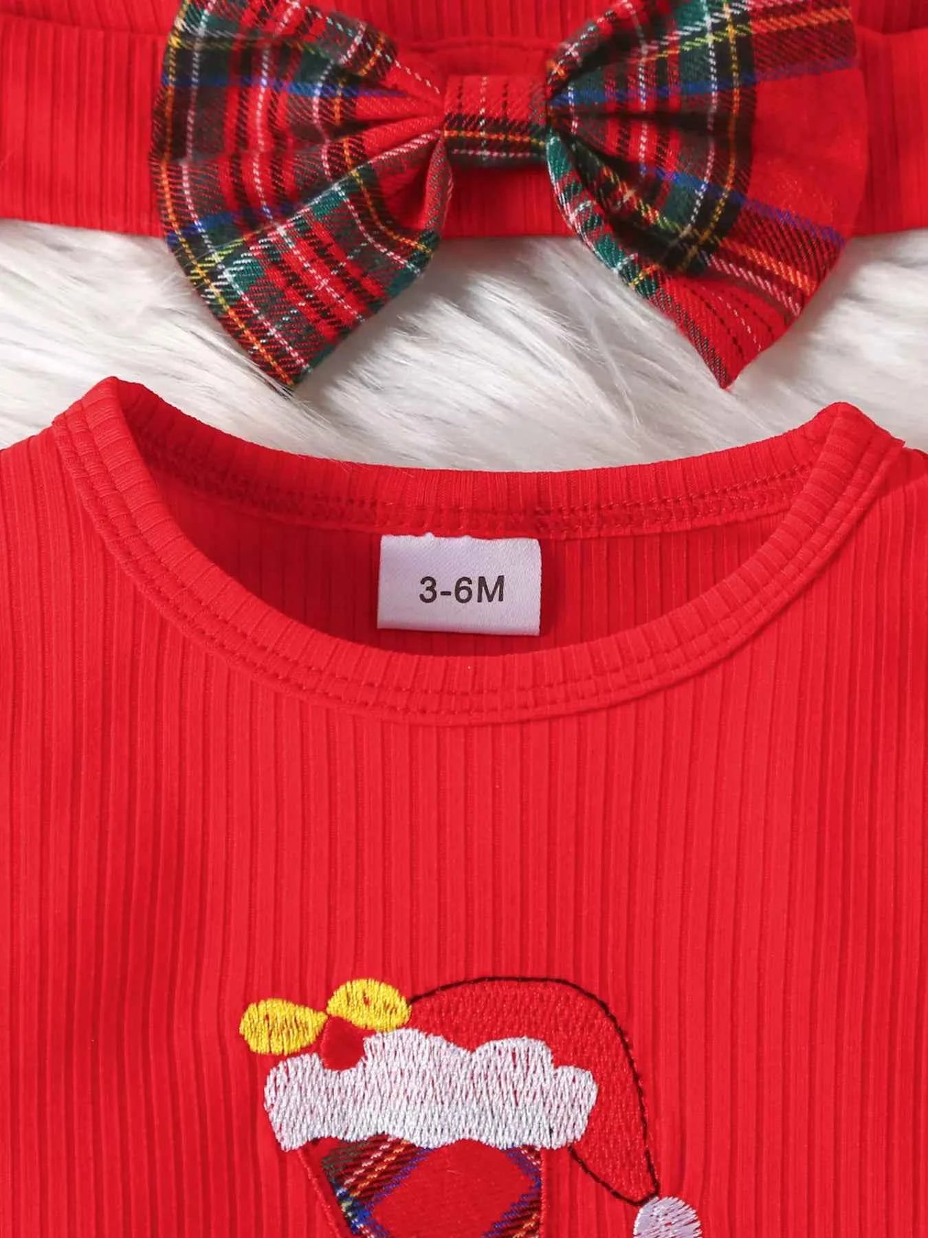 Children's First Christmas Bodysuit and Plaid Dress Outfit Set with Headband