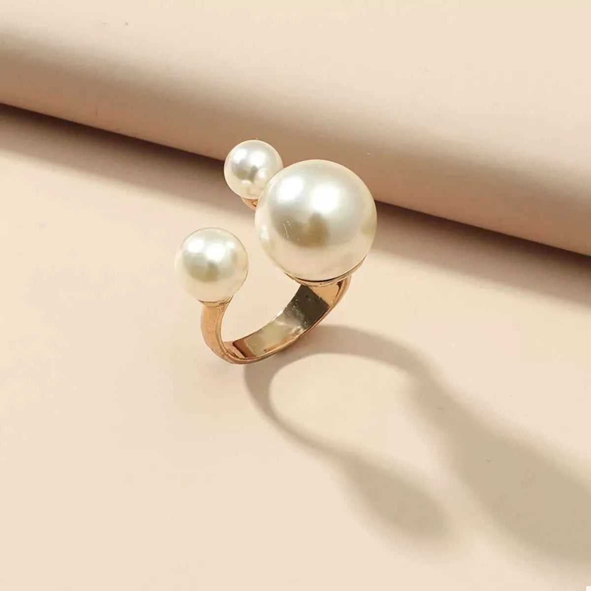 18K Gold-Plated Pearl Open Ring