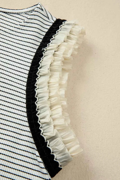 Stripe Contrasted Ruffle Trim Casual Tank Top